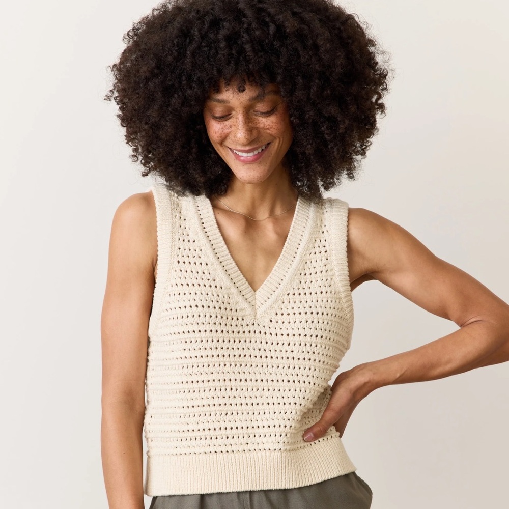 Marine Layer Montecito Cream Sleeveless Knit Sweater Vest